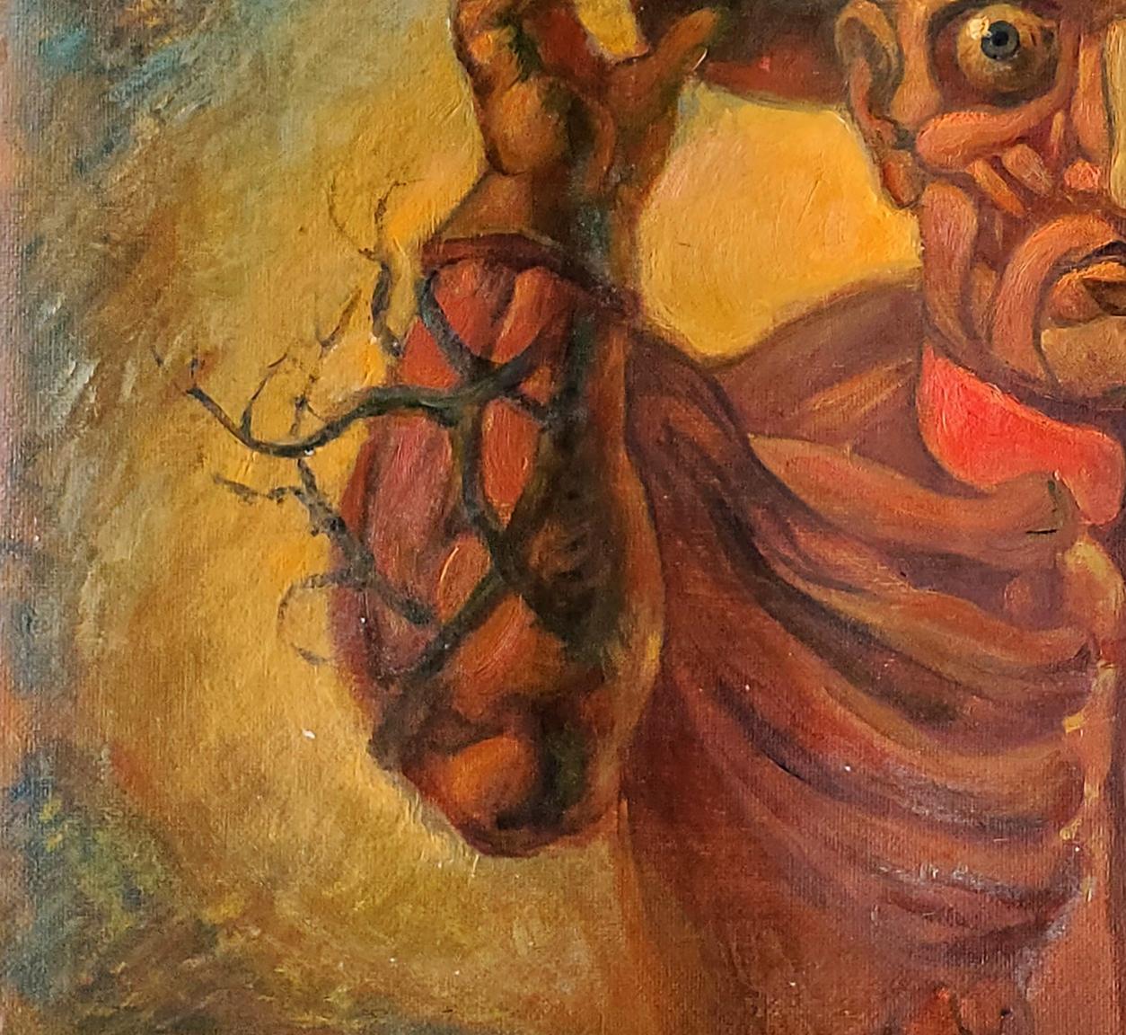 Oil painting of grotesque Napoleon with exposed muscles by Daniil Litvinov