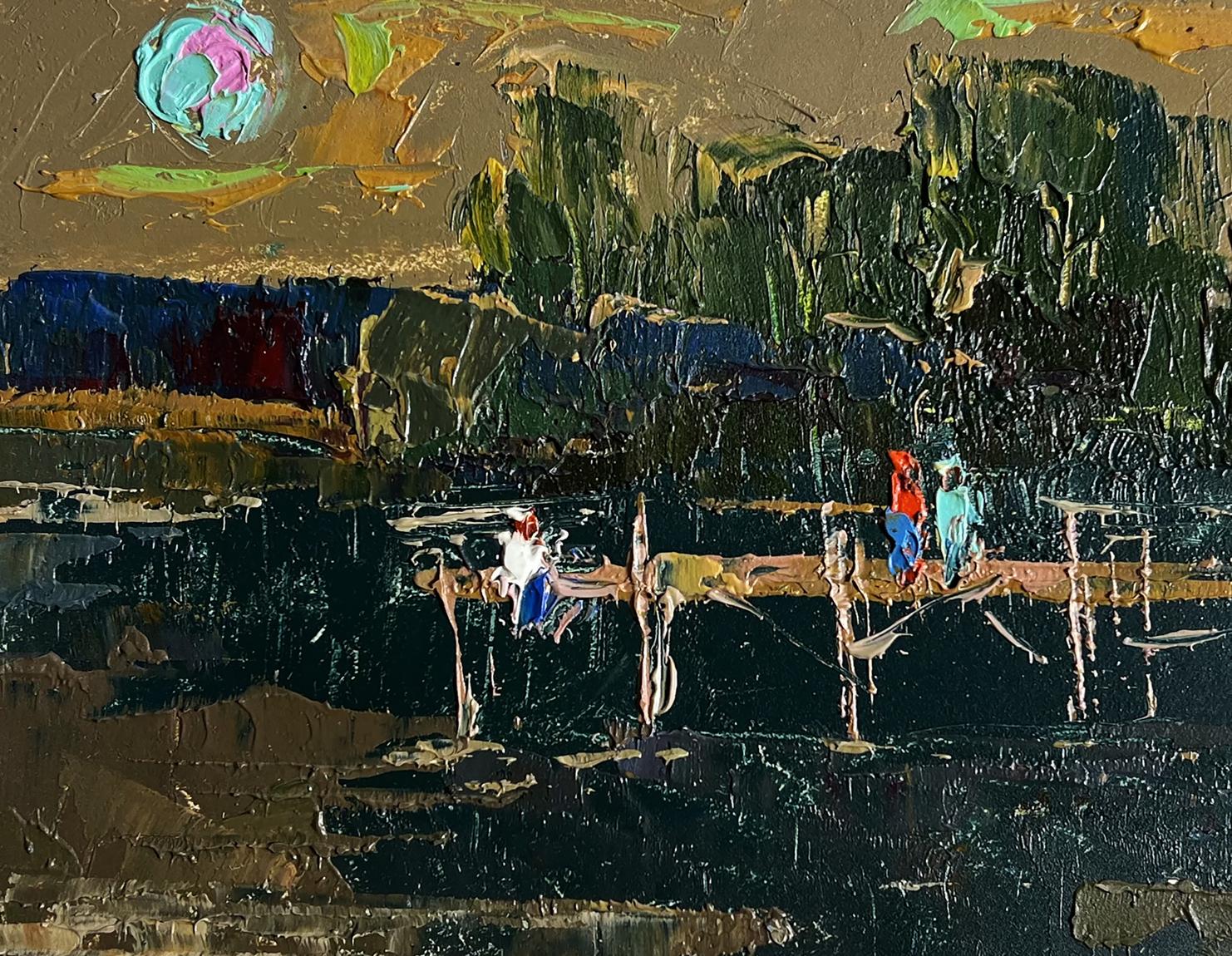 Impasto oil painting Romantic get-togethers by the river by Oksana Ivanyuk