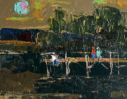Impasto oil painting Romantic get-togethers by the river by Oksana Ivanyuk