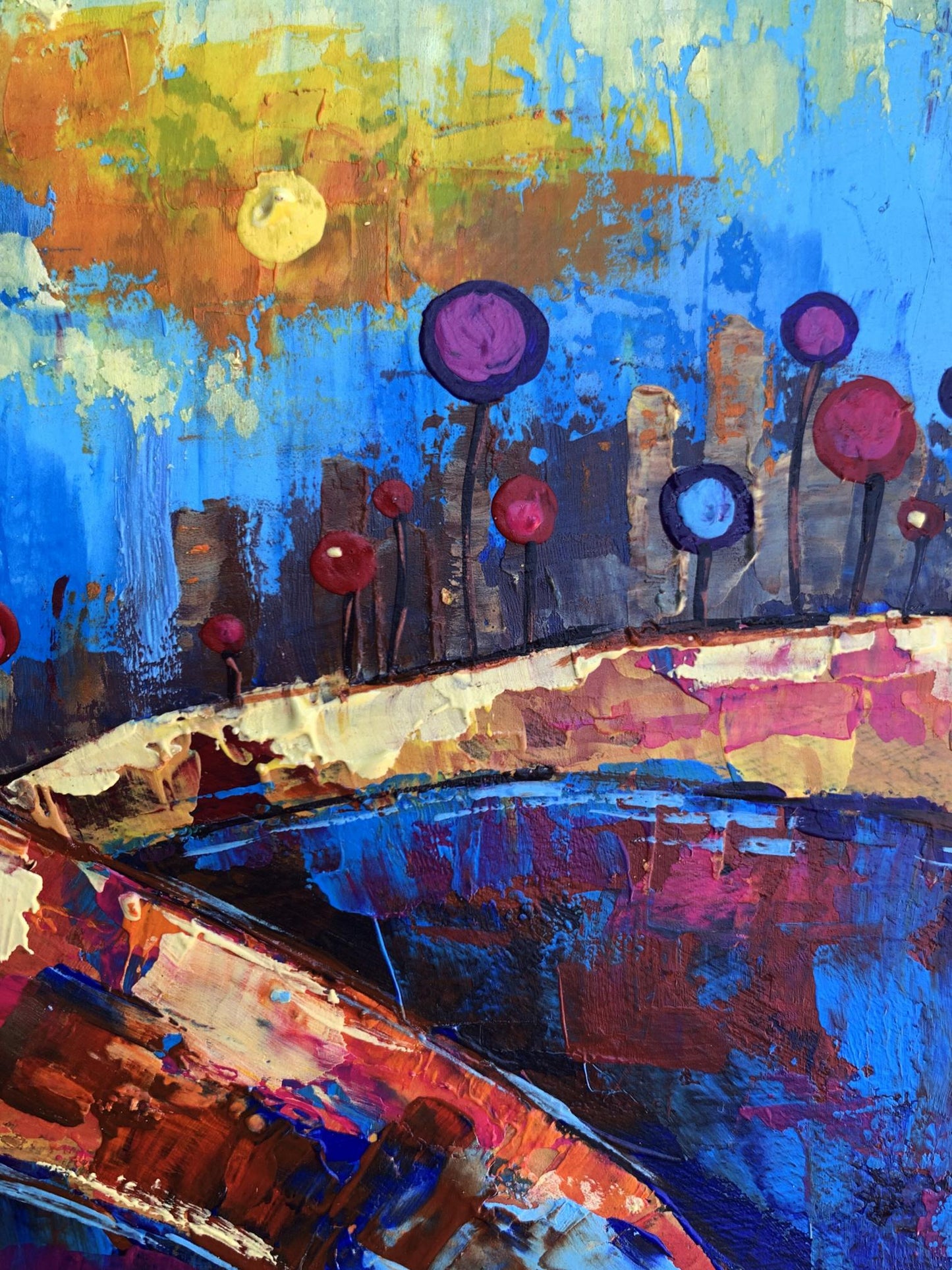 Vibrant abstract landscape oil painting A childhood dream by V. Zadorozhnya