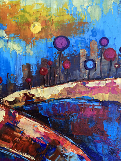 Vibrant abstract landscape oil painting A childhood dream by V. Zadorozhnya