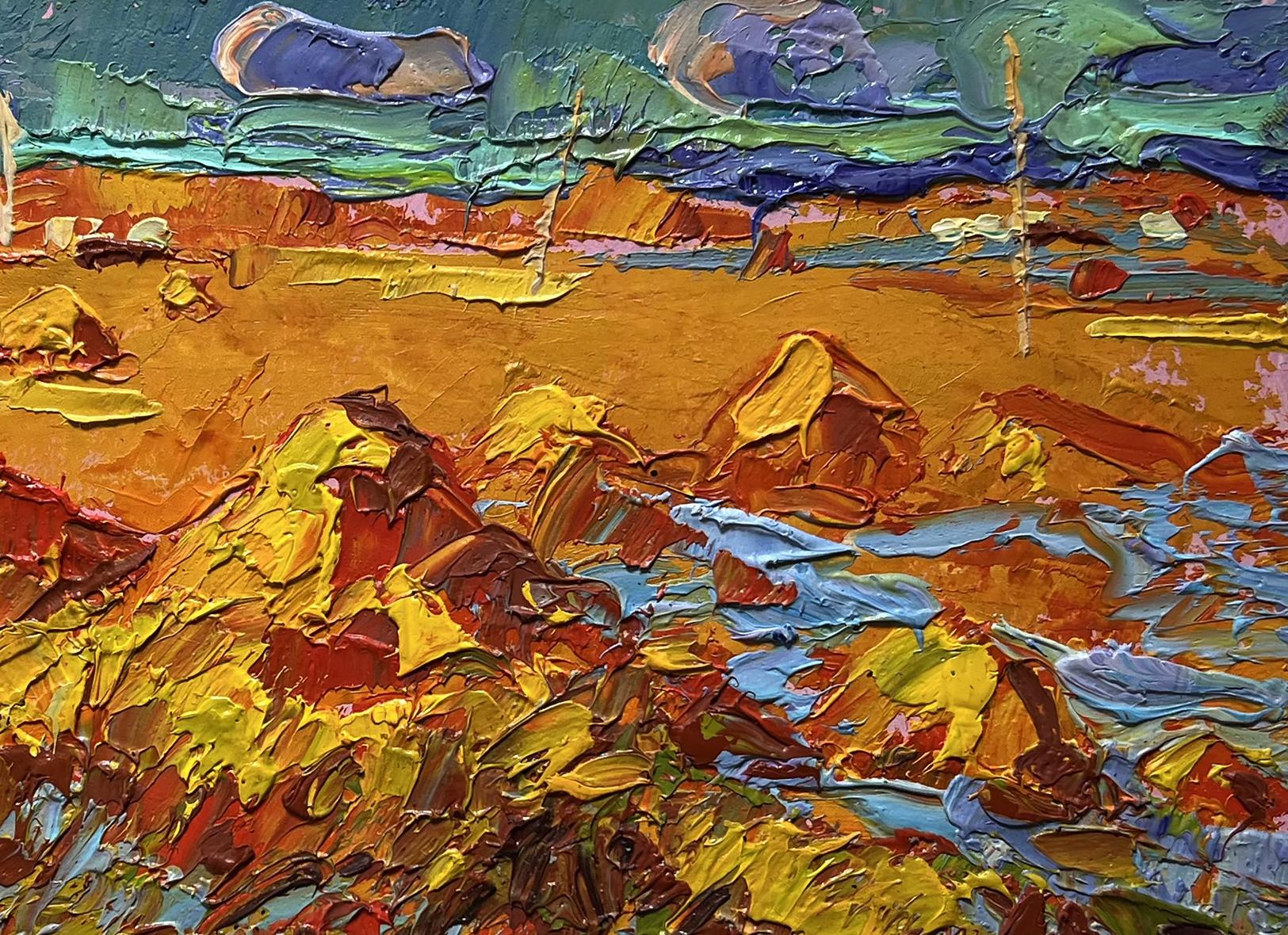 Vibrant impressionist oil painting Hay harvest in autumn by Oleksiy Ivanyuk
