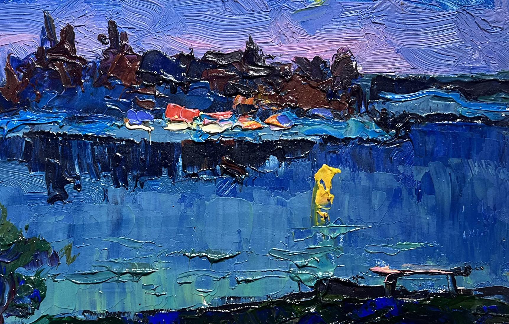 Oil painting Moon over the River by Oksana Ivanyuk with yellow figure