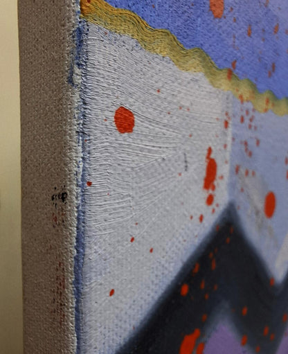 Abstract oil painting In a Parade by Sergiy Voichenko with white blue textures orange splatters