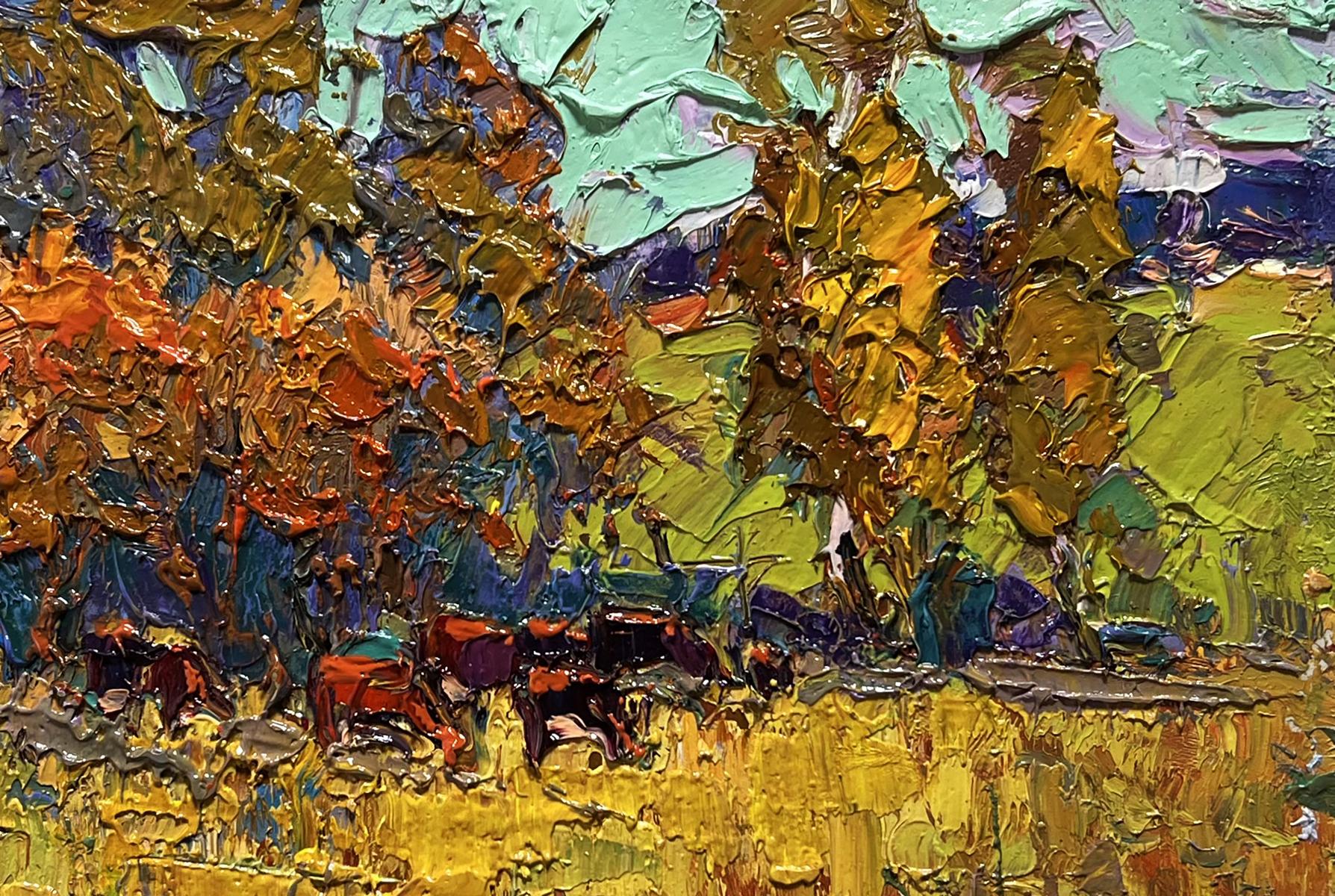 Vibrant impressionist oil painting The queue for the pasture by Oksana Ivanyuk