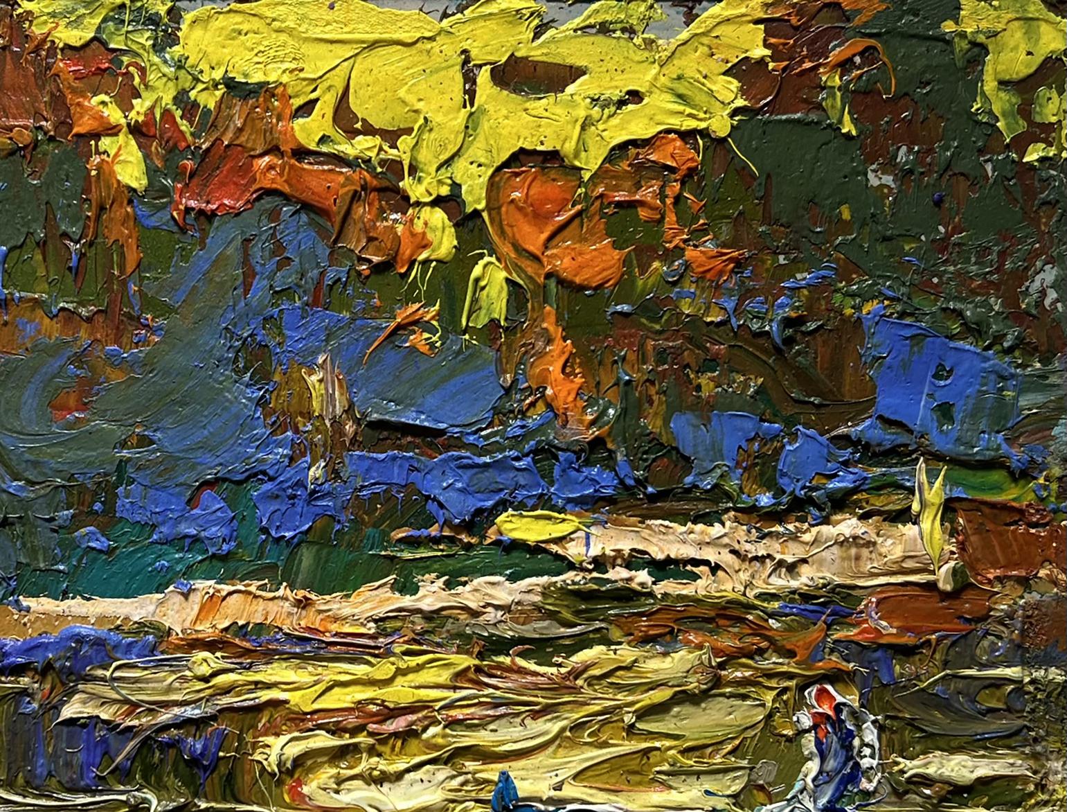 Vibrant impasto oil painting The sun sets over the river by Oleksiy Ivanyuk