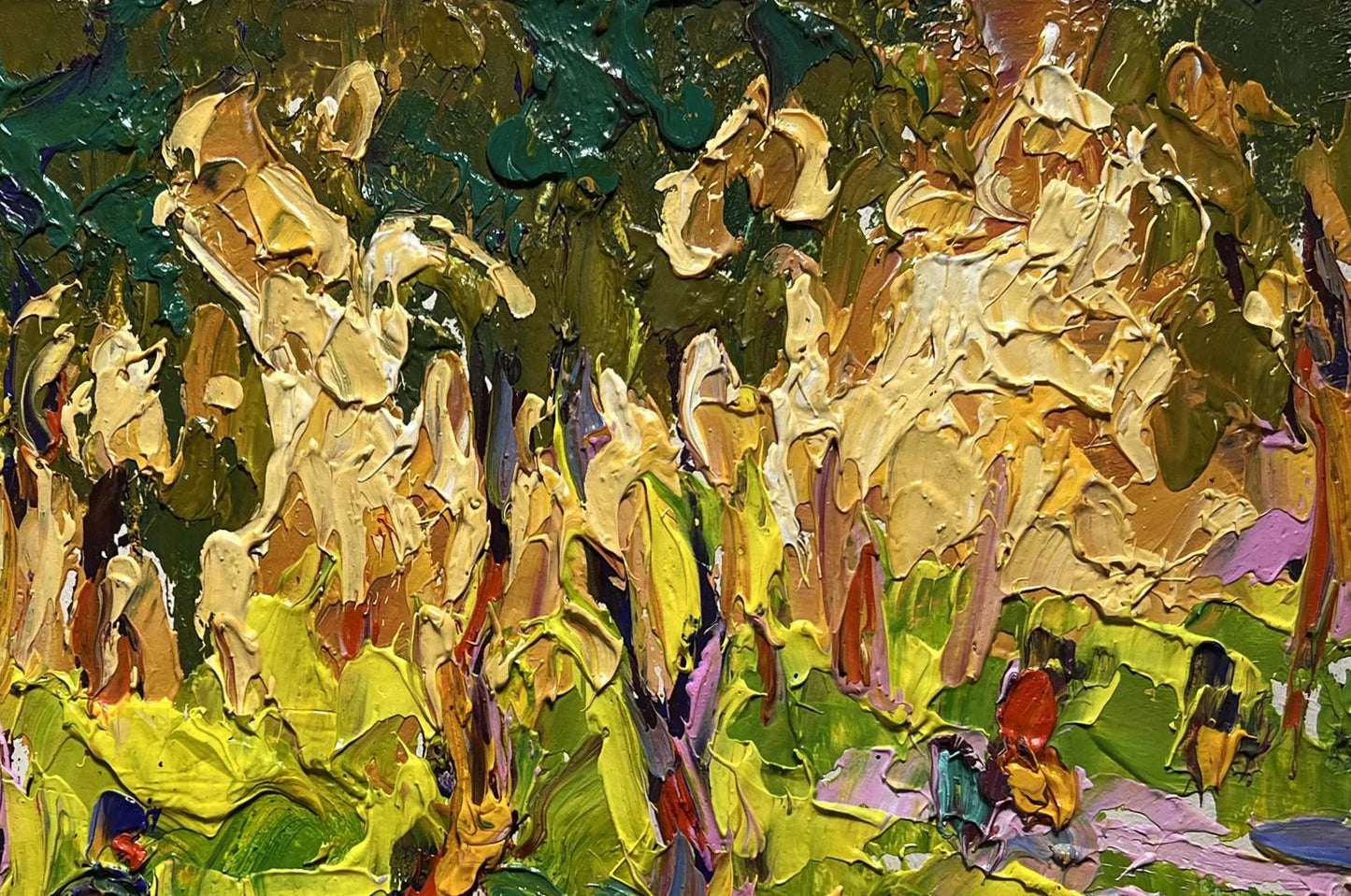 Vibrant impasto oil painting On a walk in the morning in autumn by Oleksiy Ivanyuk