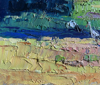 Oil painting The storks have arrived by Boris Serdyuk, impasto landscape