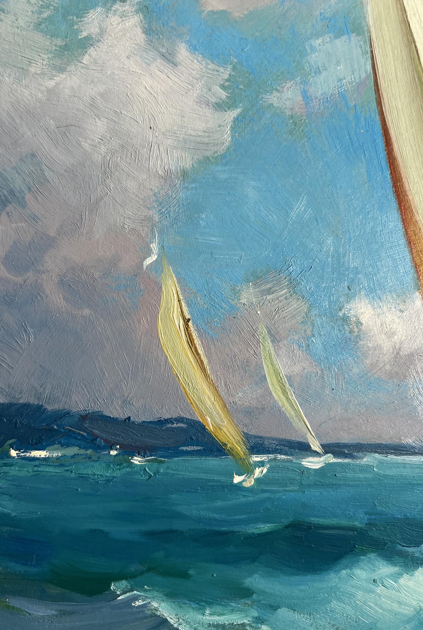 Oil painting of sailboats at sea by Yuriy Suprunchuk