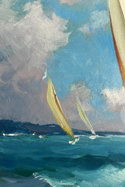 Oil painting of sailboats at sea by Yuriy Suprunchuk
