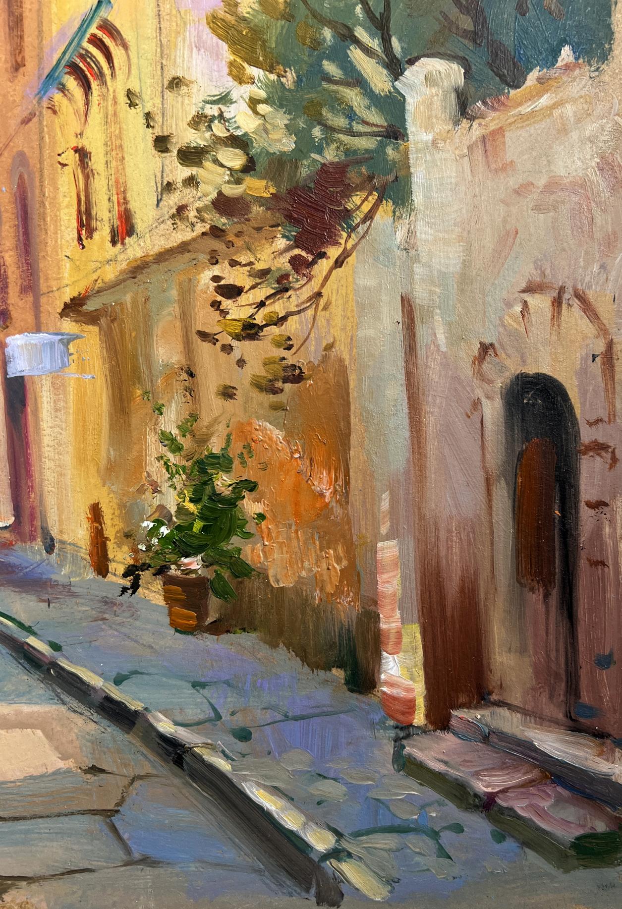 Warm-toned oil painting of Yuriy Suprunyuks Old city alley
