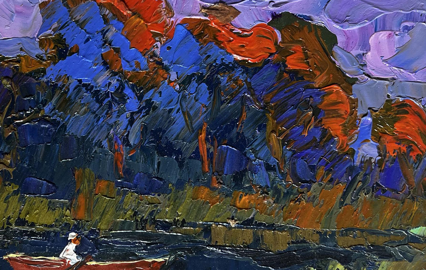 Vibrant impressionist oil painting Its cool by the river in the evening by Oksana Ivanyuk