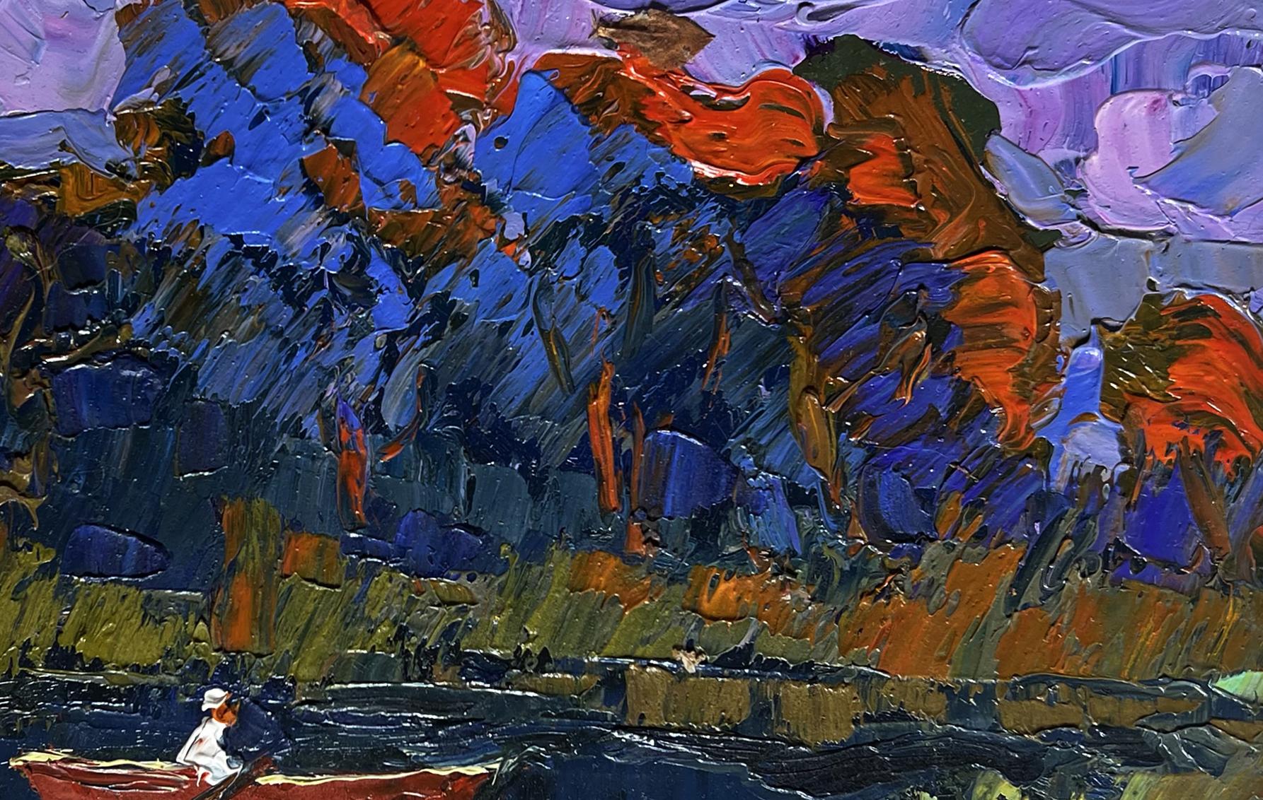 Vibrant impressionist oil painting Its cool by the river in the evening by Oksana Ivanyuk