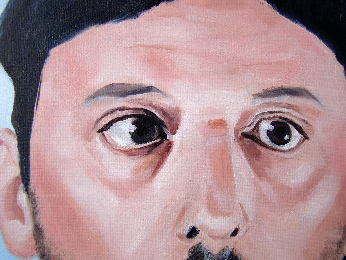 Close-up oil painting of mans expressive face in Come on its not me by Yulia Lihina