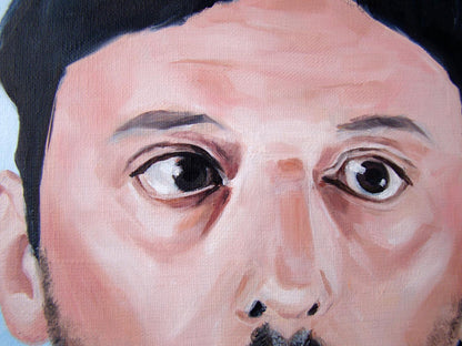 Close-up oil painting of mans expressive face in Come on its not me by Yulia Lihina
