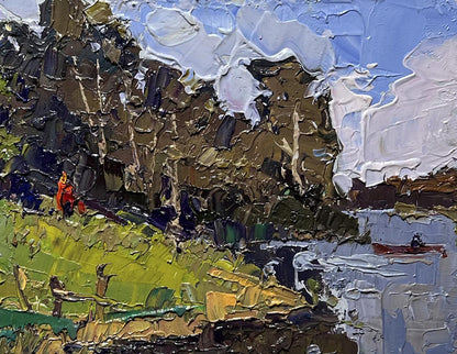Impasto textured oil painting By boat to the shore by Oleksiy Ivanyuk