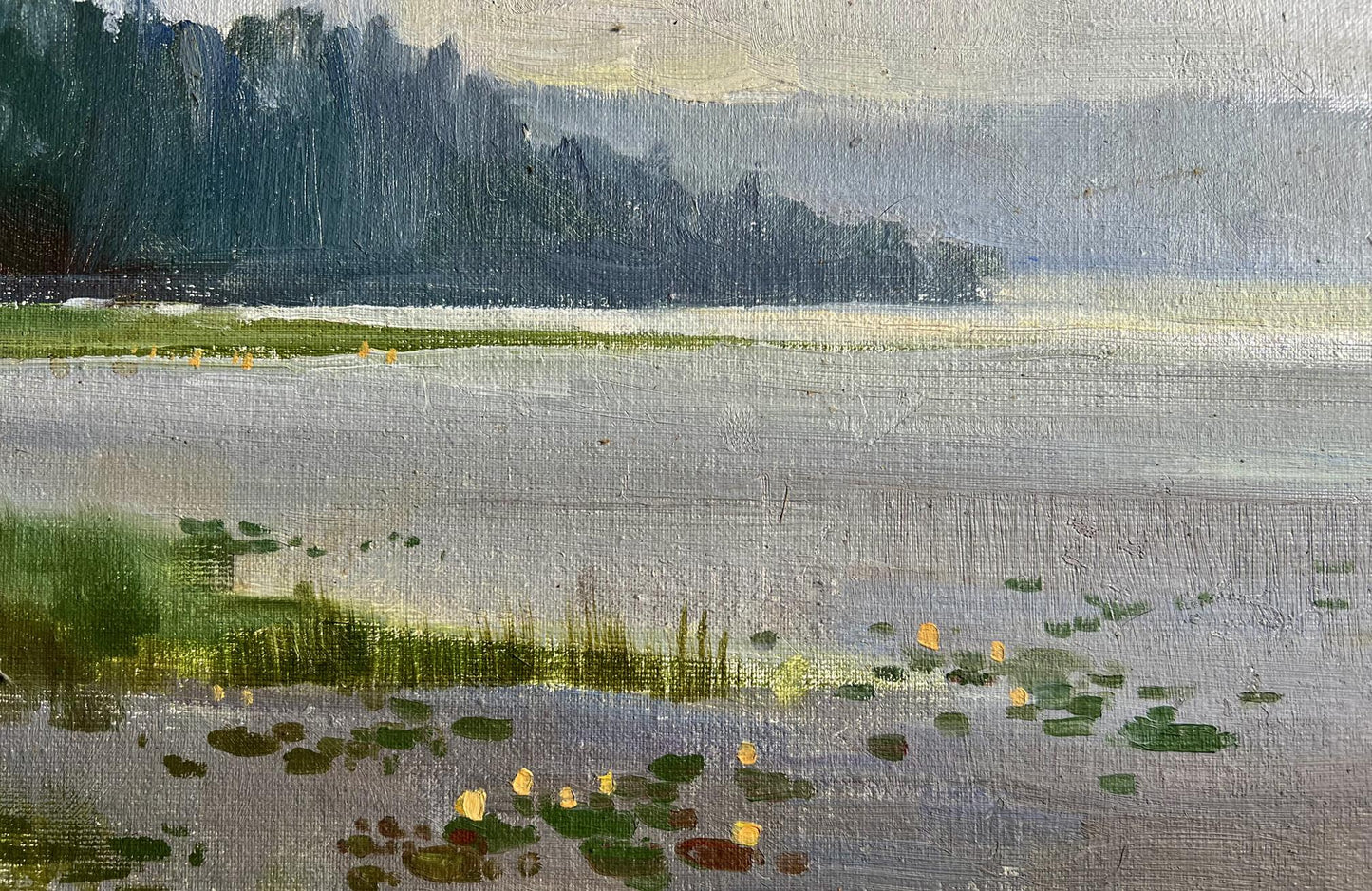 Serene impressionist oil painting Tranquility by the River by Tatyana Derdey
