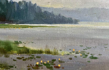 Serene impressionist oil painting Tranquility by the River by Tatyana Derdey