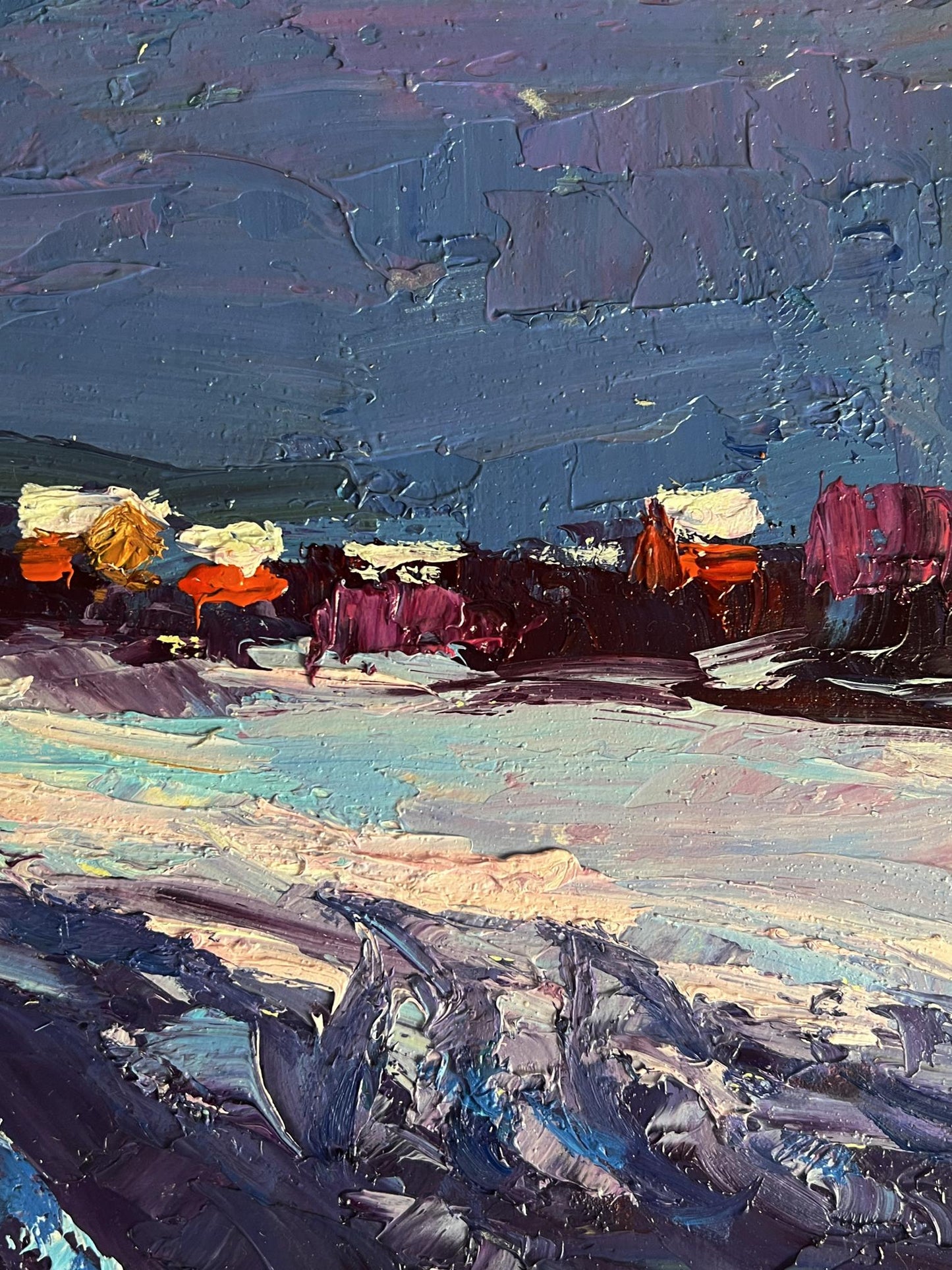 Oil painting Winter evening by Boris Serdyuk, impressionistic landscape