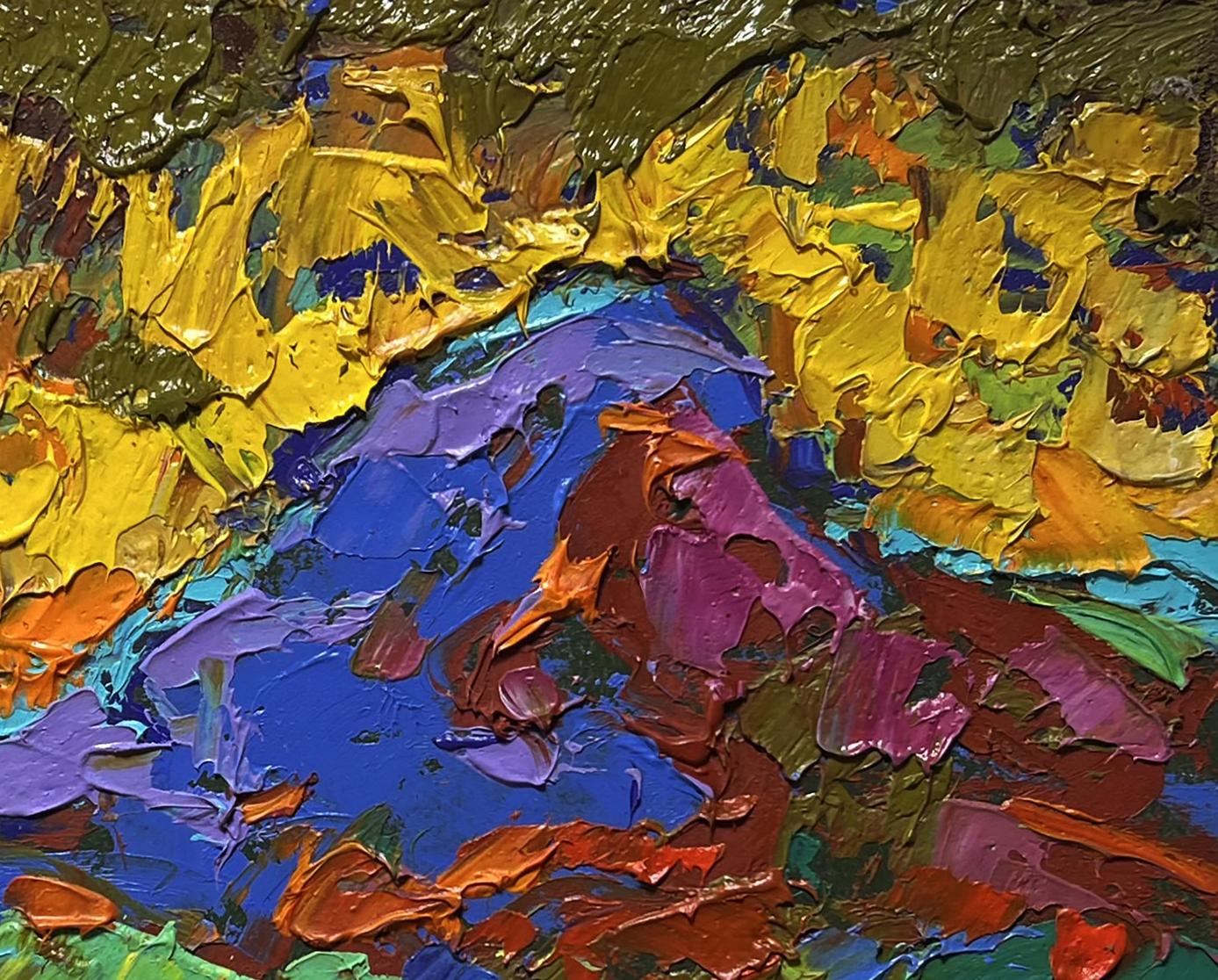 Oil painting Geese on the Hill by Oleksiy Ivanyuk vibrant abstract textured art