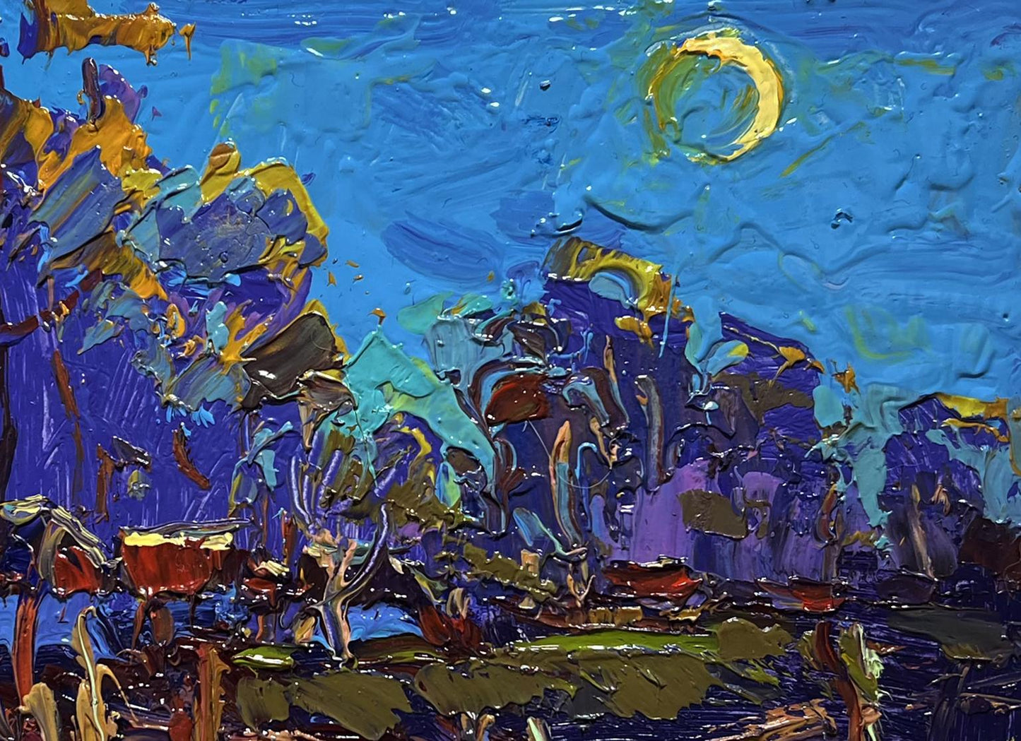 Moonlight blue oil painting by Oksana Ivanyuk impressionist landscape