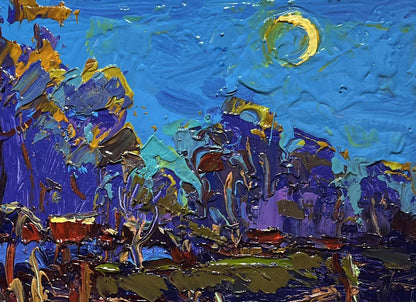 Moonlight blue oil painting by Oksana Ivanyuk impressionist landscape