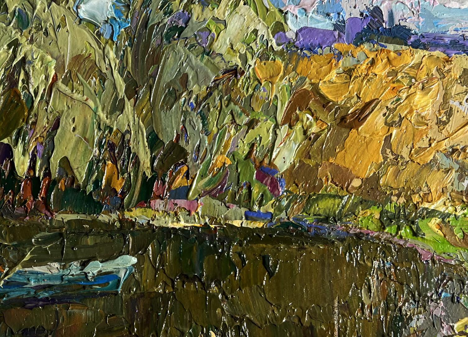 Impasto textured summer lake oil painting by Oleksiy Ivanyuk