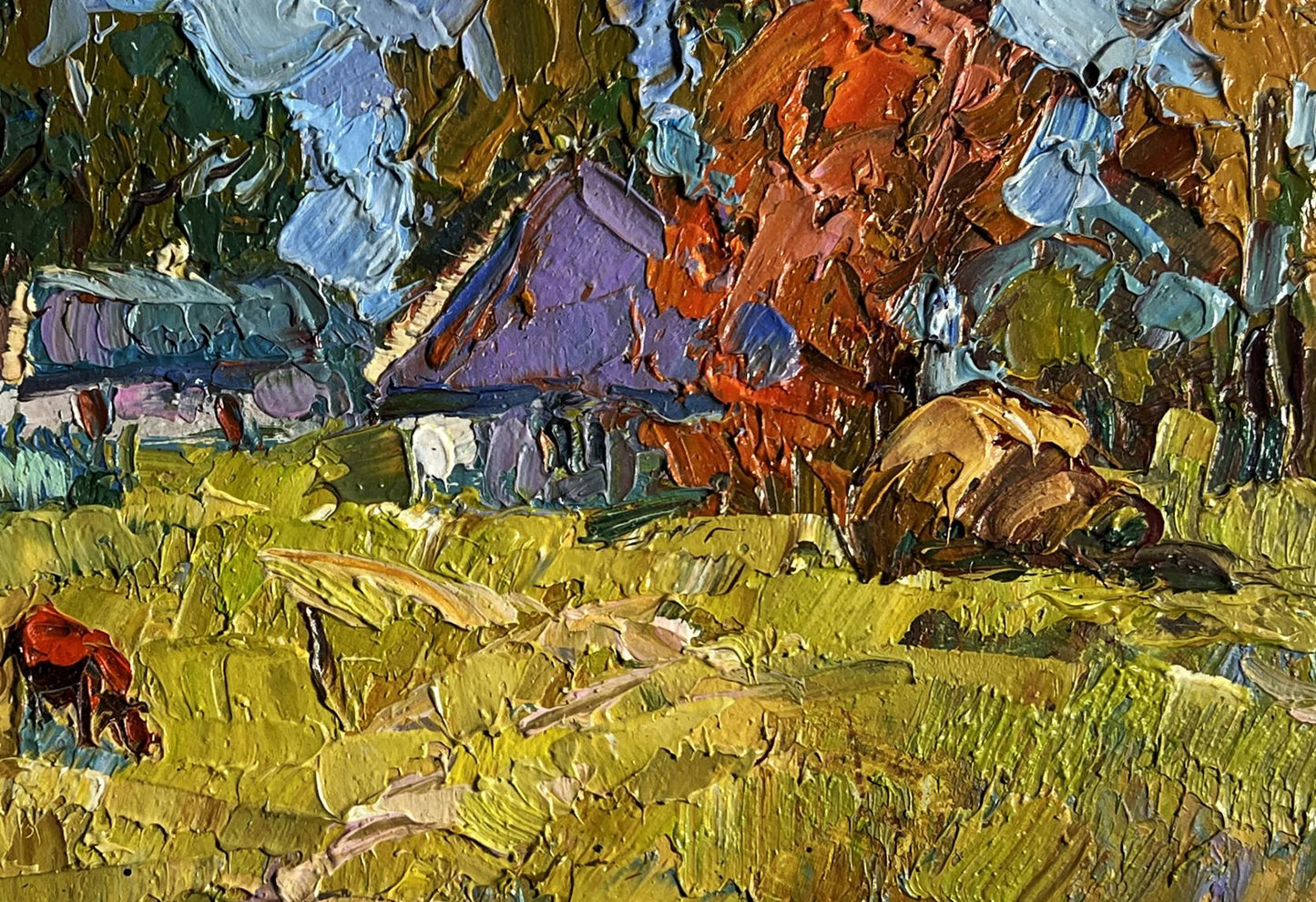 Vibrant impressionist oil painting Autumn has come to the village by Oksana Ivanyuk