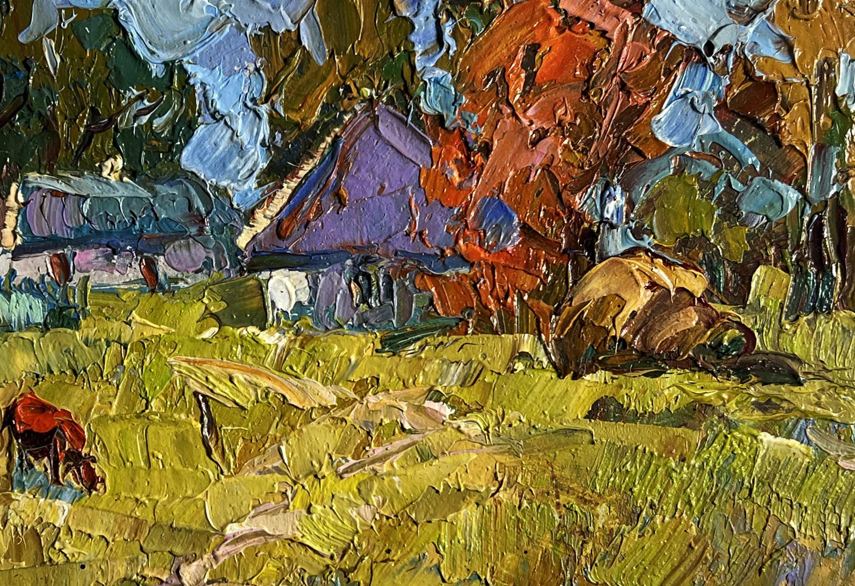 Vibrant impressionist oil painting Autumn has come to the village by Oksana Ivanyuk