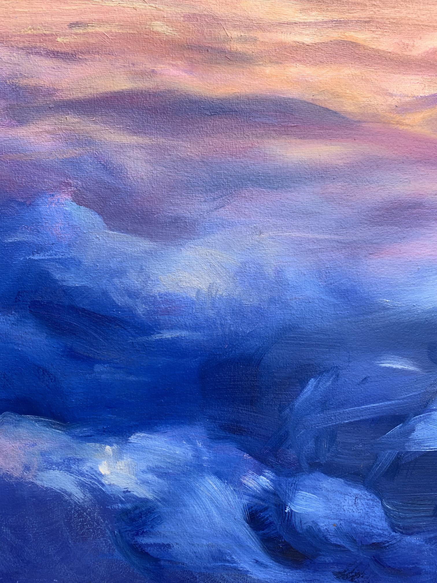 Oil painting Soaring in the Clouds by Tatyana Derdey, gradient peach to blue sky