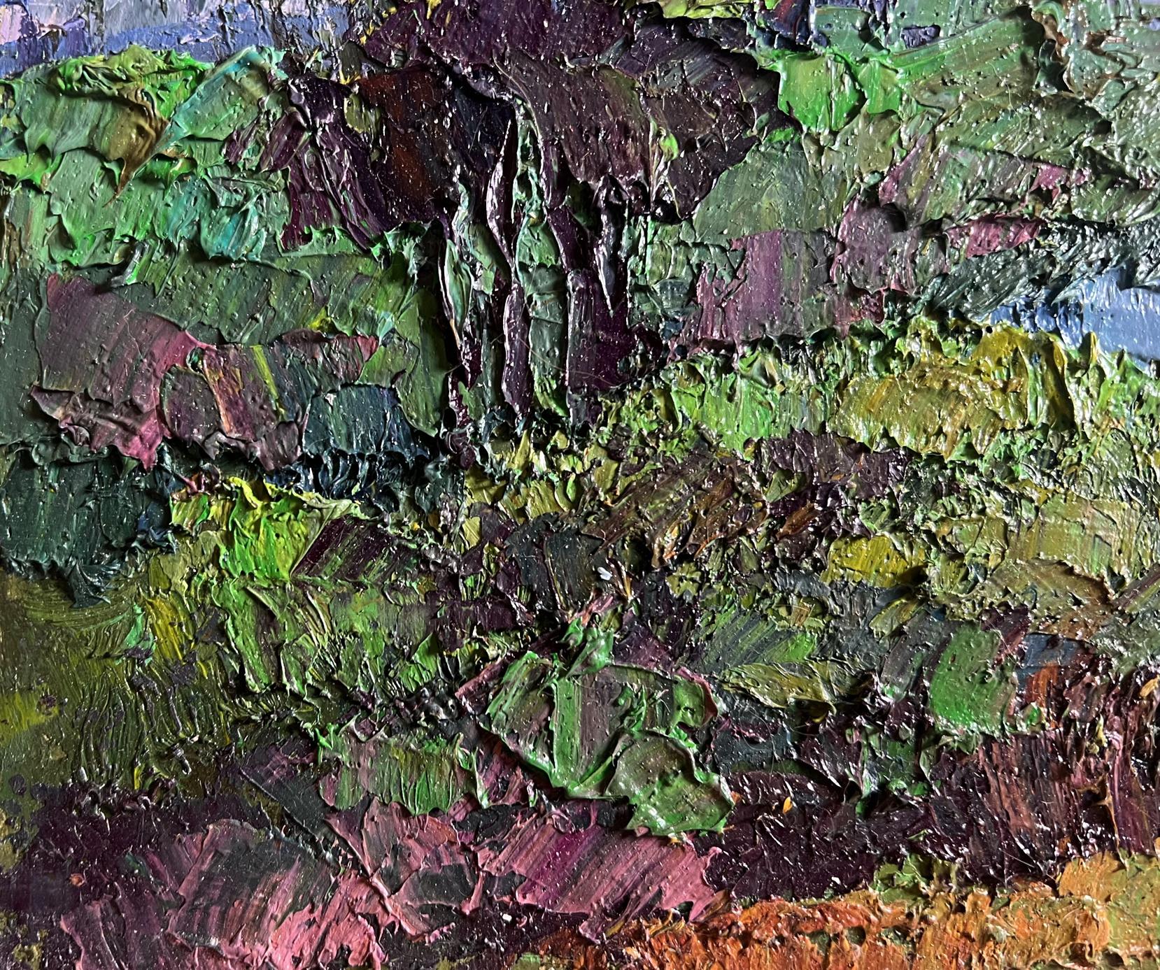 Oil painting Its getting dark by Boris Serdyuk in vibrant greens and purples