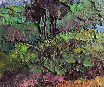 Oil painting Its getting dark by Boris Serdyuk in vibrant greens and purples