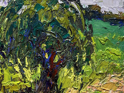 Oil painting of ducks hiding near tree by Oksana Ivanyuk