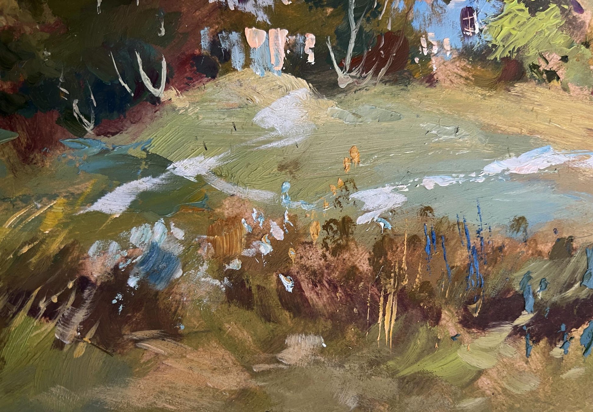 Oil painting View of the village and the church by Yuriy Suprunchuk