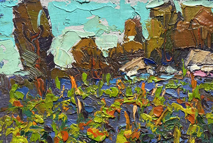 Oil painting Growing grapes in the village by Oleksiy Ivanyuk impasto landscape
