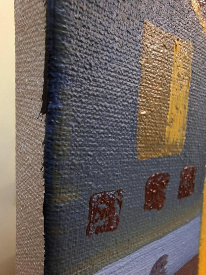 Oil painting Urban Jazz Music by Sergiy Voichenko, textured gray with gold shapes