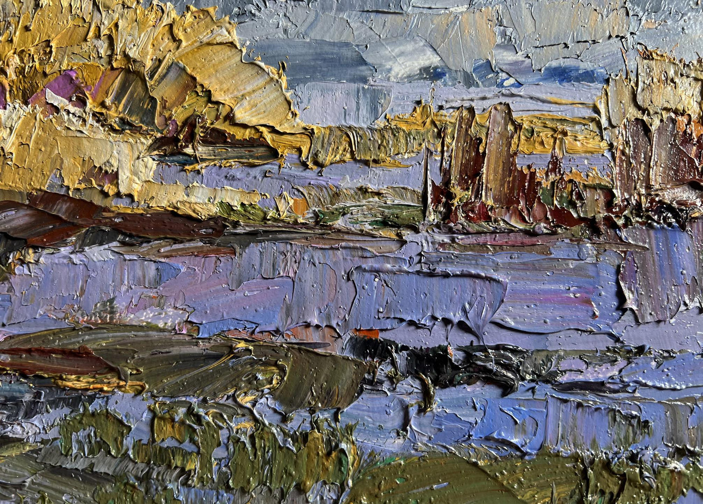 Oil painting Morning Frosts by Boris Serdyuk with gold, silver impasto layers