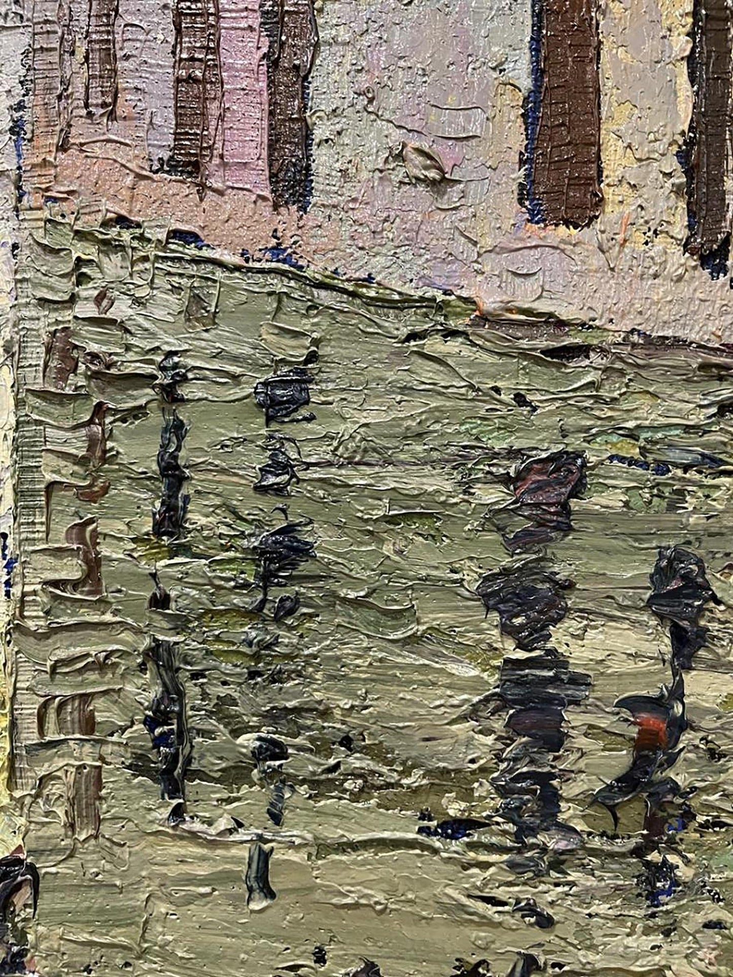 Oil painting Venice by Serhiy Kovalev: textured impasto trees in muted greens