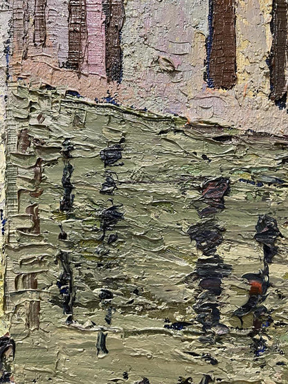 Oil painting Venice by Serhiy Kovalev: textured impasto trees in muted greens