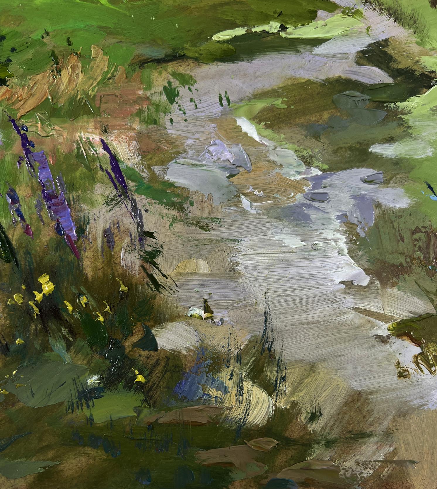 Oil painting Morning with cows by Yuriy Suprunchuk, abstract green landscape