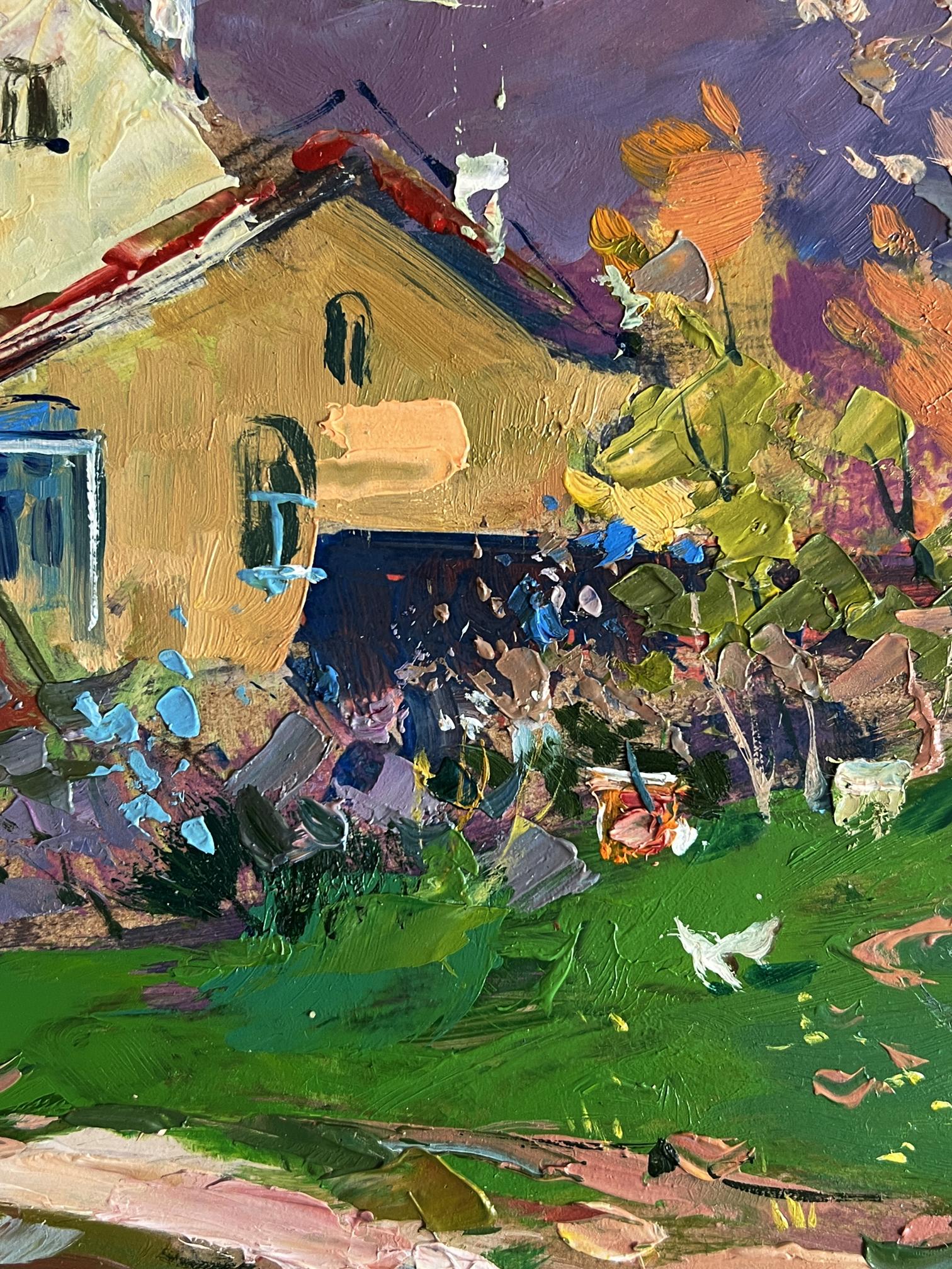 Vibrant impressionist oil painting of yellow country house by Yuriy Suprunchuk