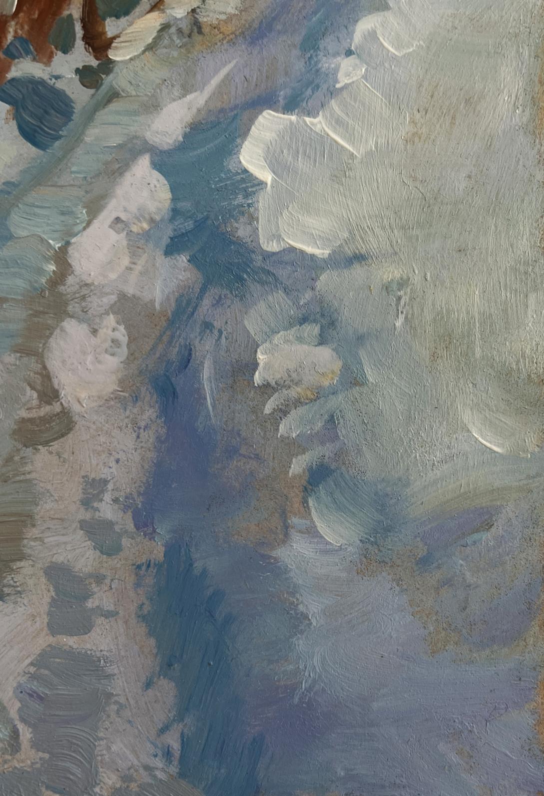 Textured impasto oil painting of horse riding in snow by Yuriy Suprunchuk