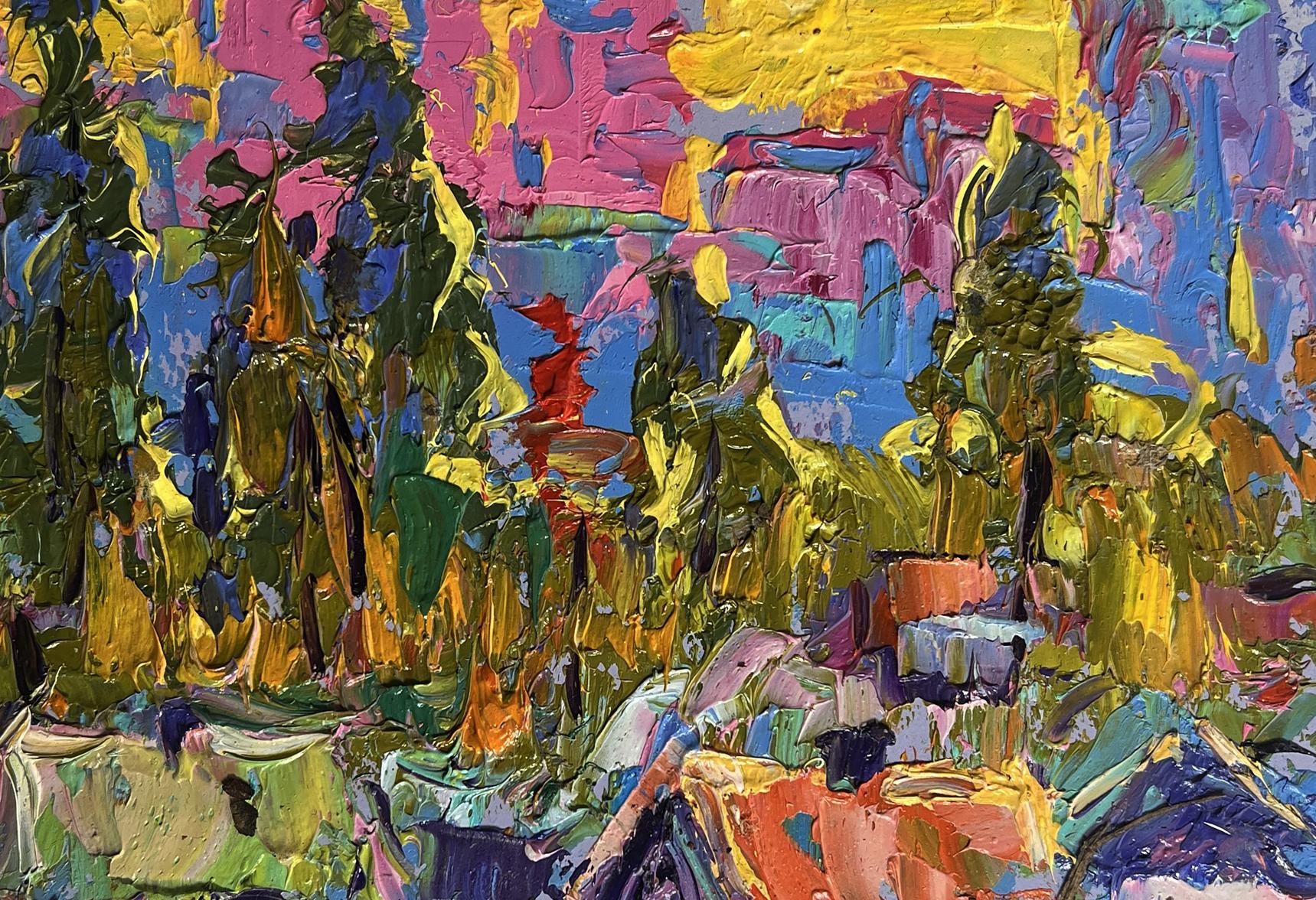 Vibrant impressionist oil painting Yellow rays of sunset by Oleksiy Ivanyuk