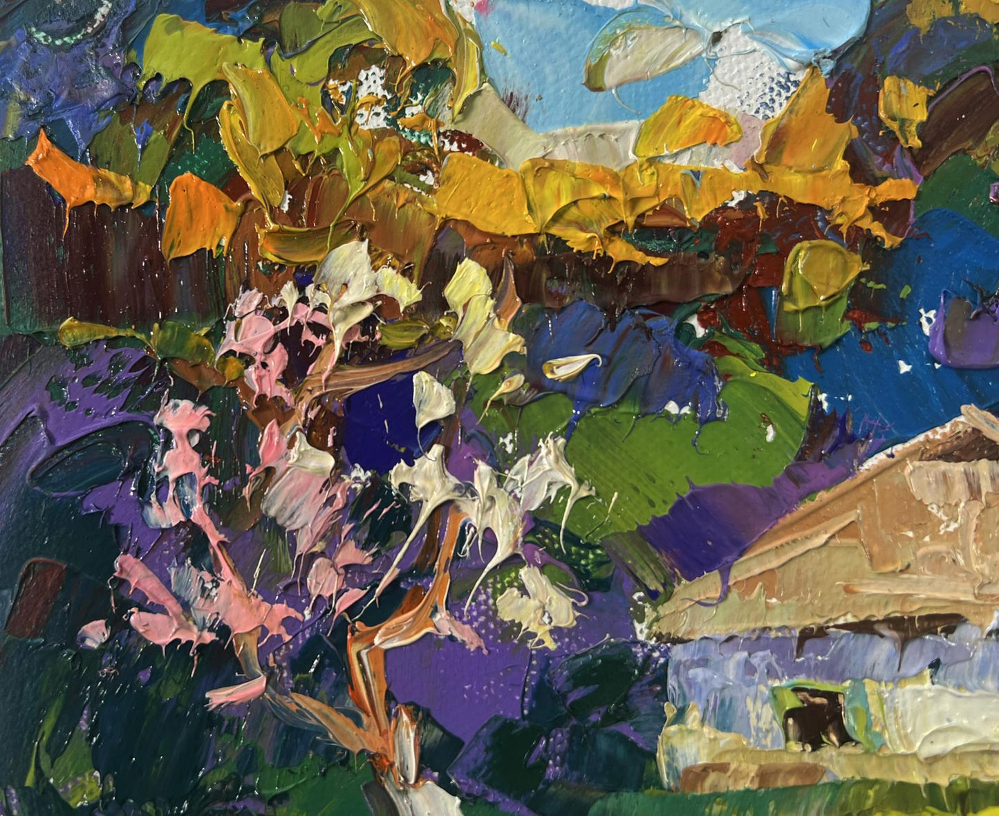 Vibrant impressionist oil painting of lush garden by Oleksiy Ivanyuk