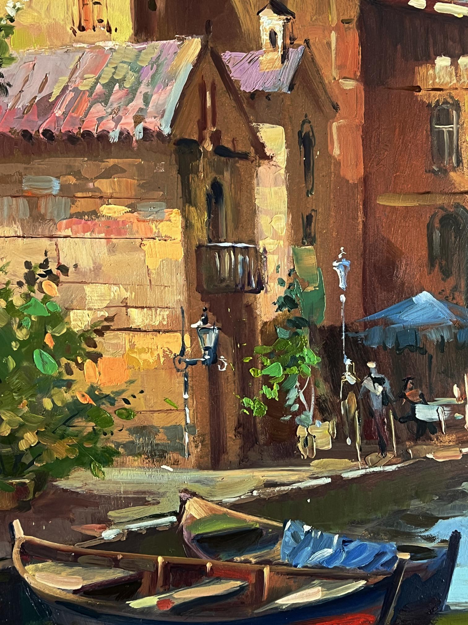 Oil painting of Venice streets by Yuriy Suprunchuk with canal boats