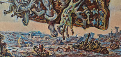 Surreal oil painting Ancient Sea Visions by Daniil Litvinov grotesque creature