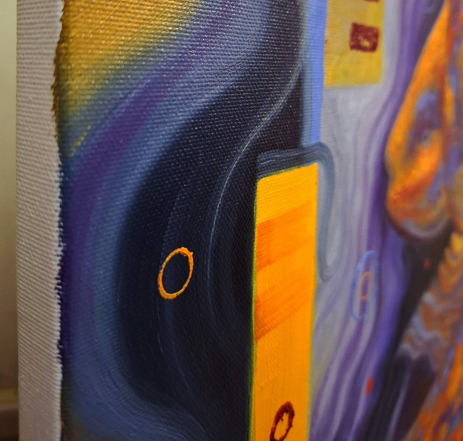 Vibrant oil painting Orange and purple by Sergiy Voichenko with bold swirls
