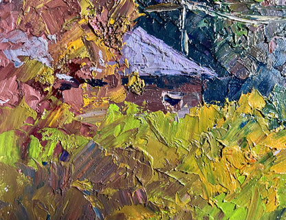 Oil painting Crimson Autumn by Boris Serdyuk in vibrant impasto strokes
