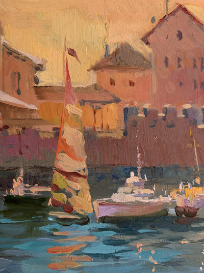 Impressionistic oil painting Evening at the yacht club by Yuriy Suprunchuk