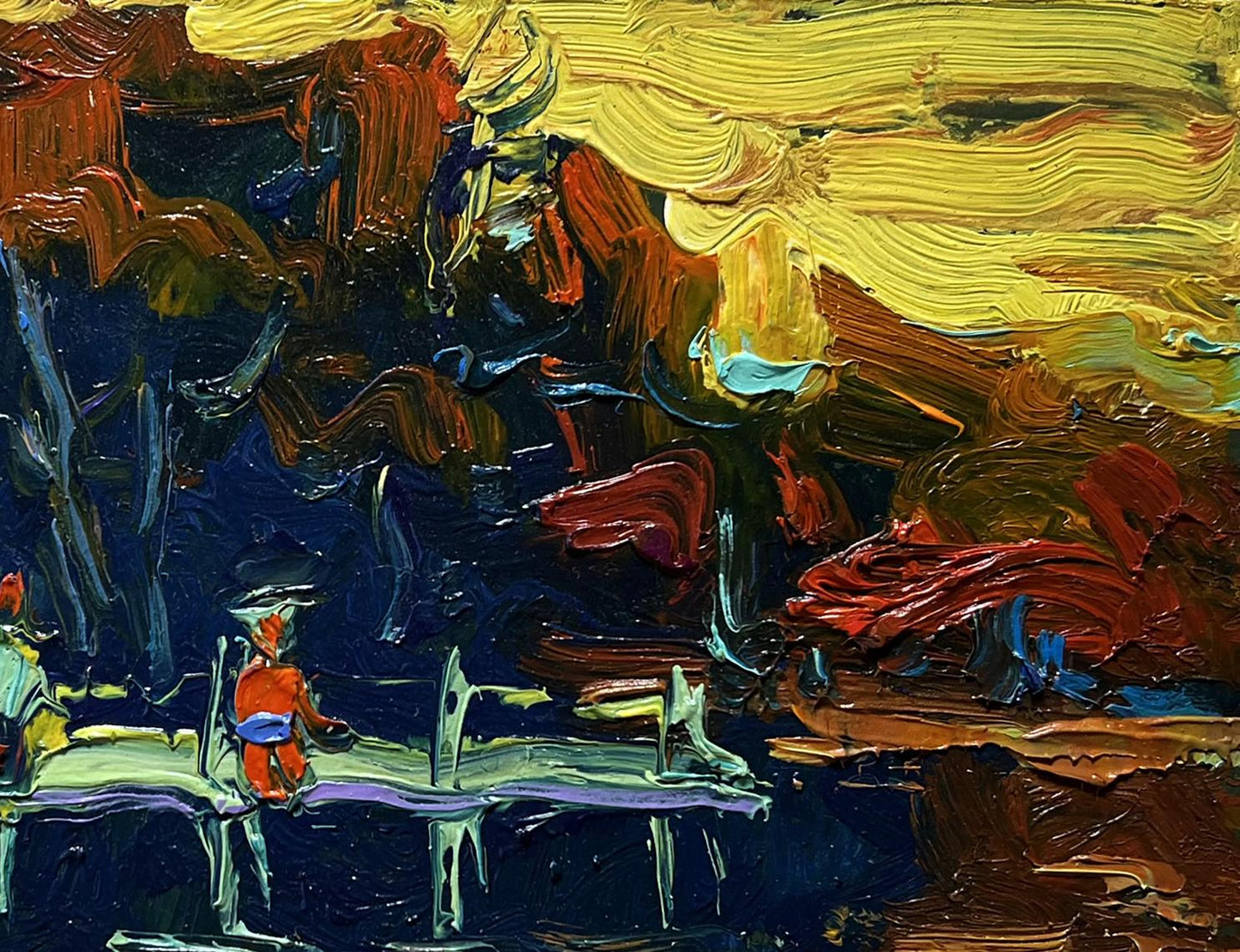 Vibrant impressionist oil painting The last rays of the sun by Oksana Ivanyuk